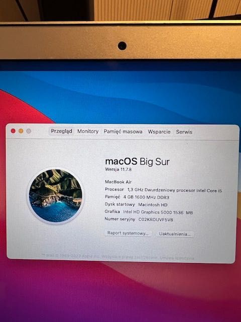 MacBook Air 13 / stan bardzo dobry/ mid2013 / jak ze sklepu / 256GB