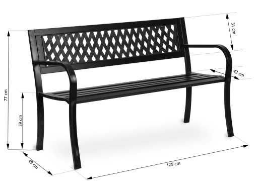 Ławeczka ogrodowa ławka parkowa metalowa 125 cm czarna