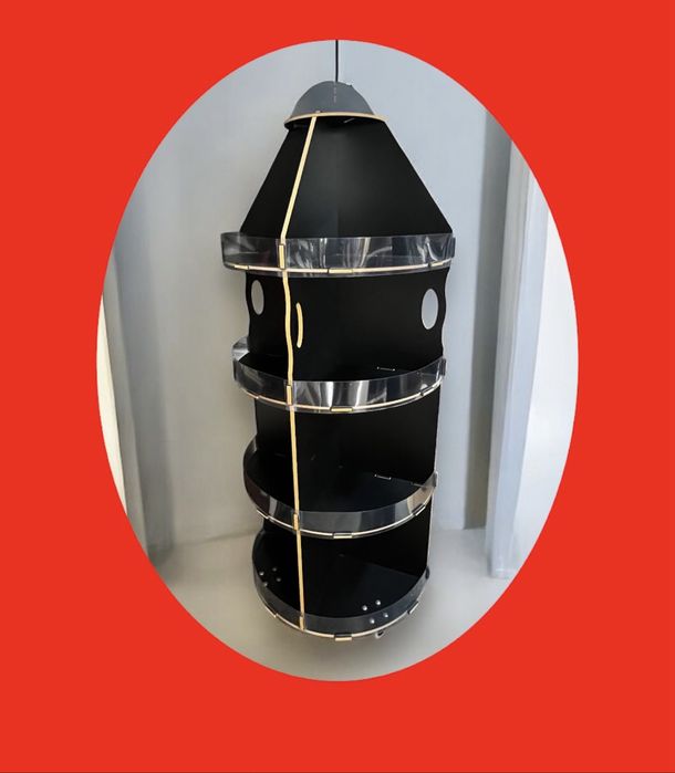 Expositor preto mdf com 4 prateleiras