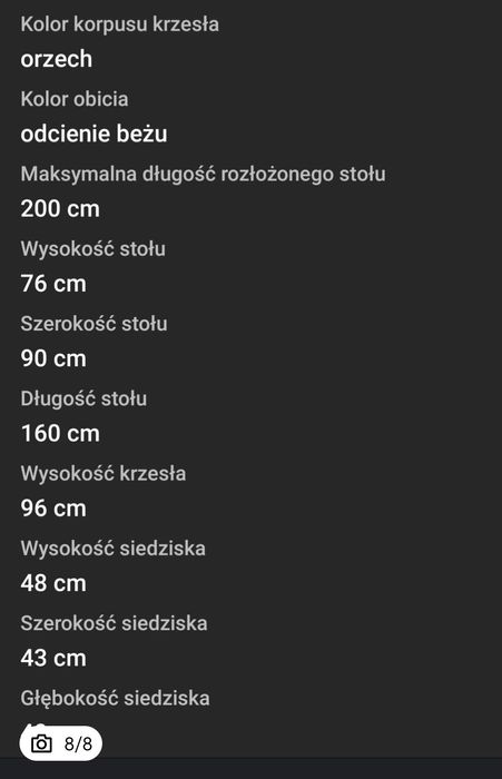 Komplet stół rozkładany plus krzesła 8szt