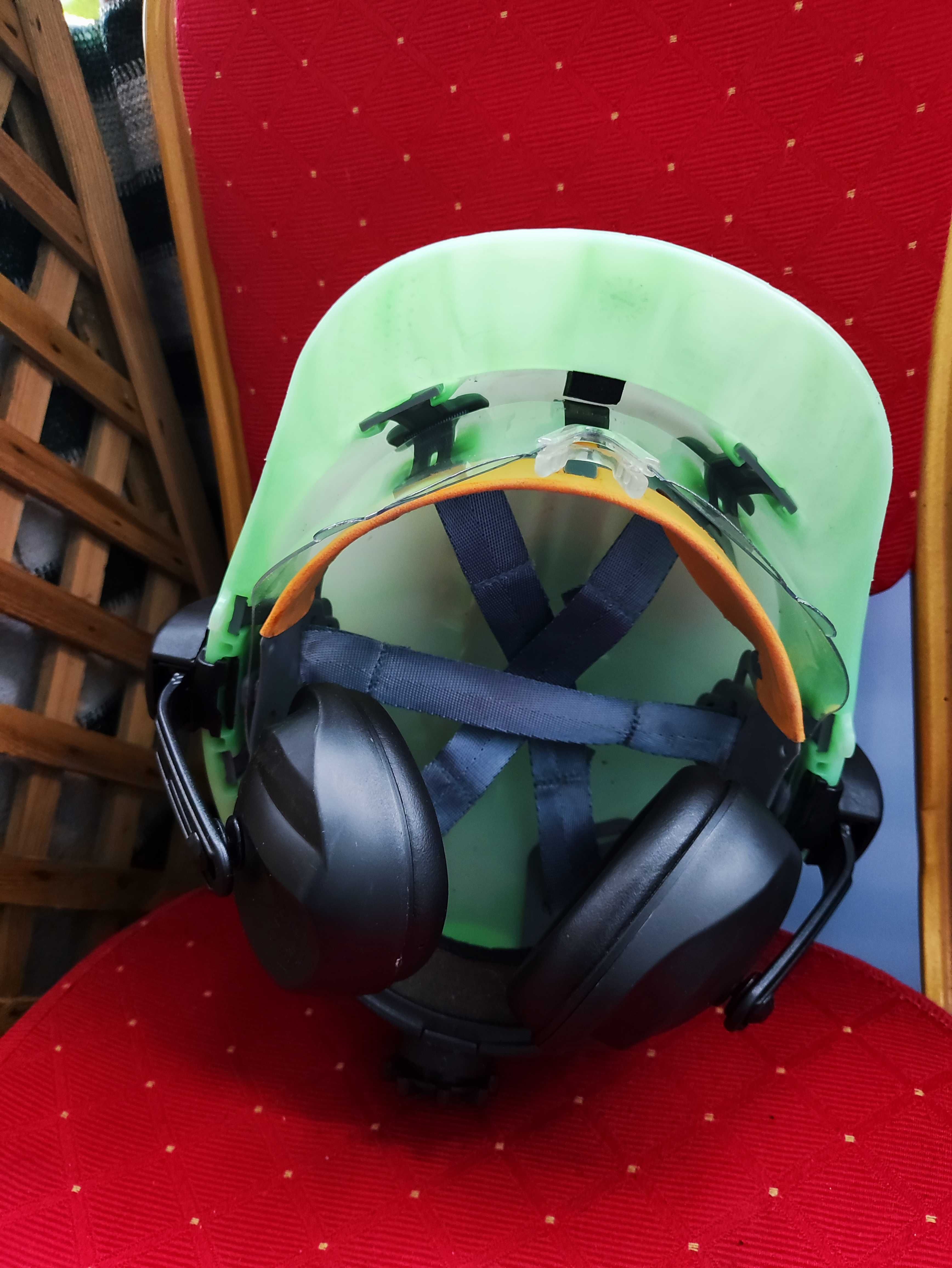 Kask Budowlany Ochronny Nauszniki Słuchawki Okulary ochronne pilarz
