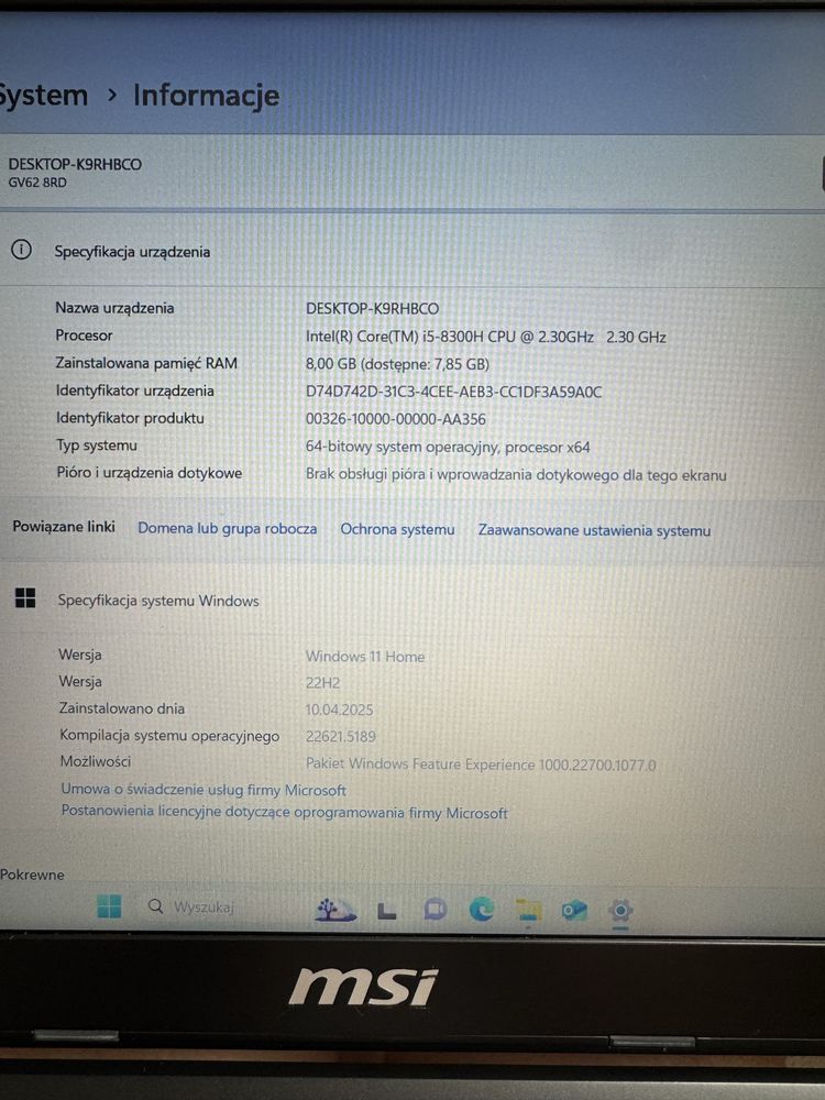 Laptop gamingowy MSI MS-16JF