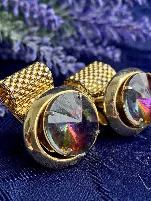 Винтаж! запонки з арбузним склом кристаллы Чехословакия