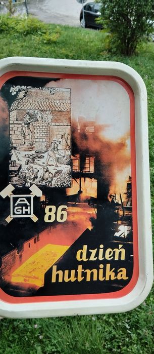 Taca metalowa tłoczona PRL AGH Kraków Dzień hutnika 1986