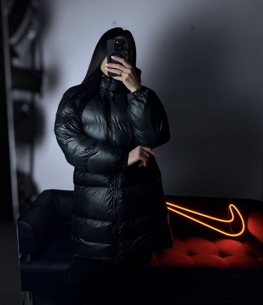 Пуховик Nike Therma-Fit куртка Найк унісекс чорна лакова терма фіт зим