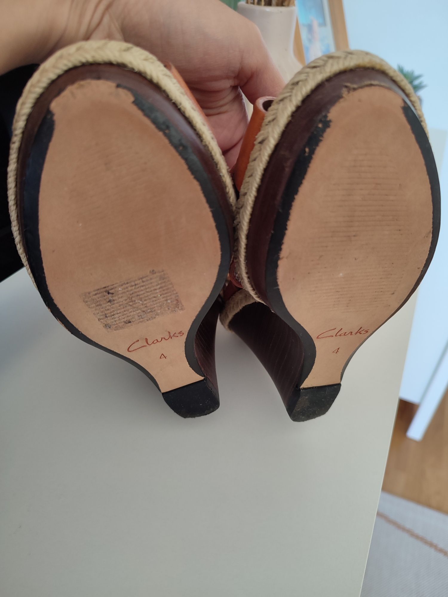 Sandały Clarks 37 koturny espadryle skórzane brązowe sznurek hit lata!