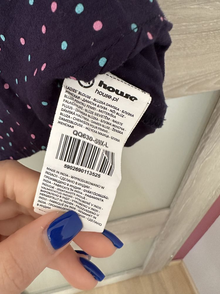 Bluzka damska top bez rękawów house l 40 granatowa kropki