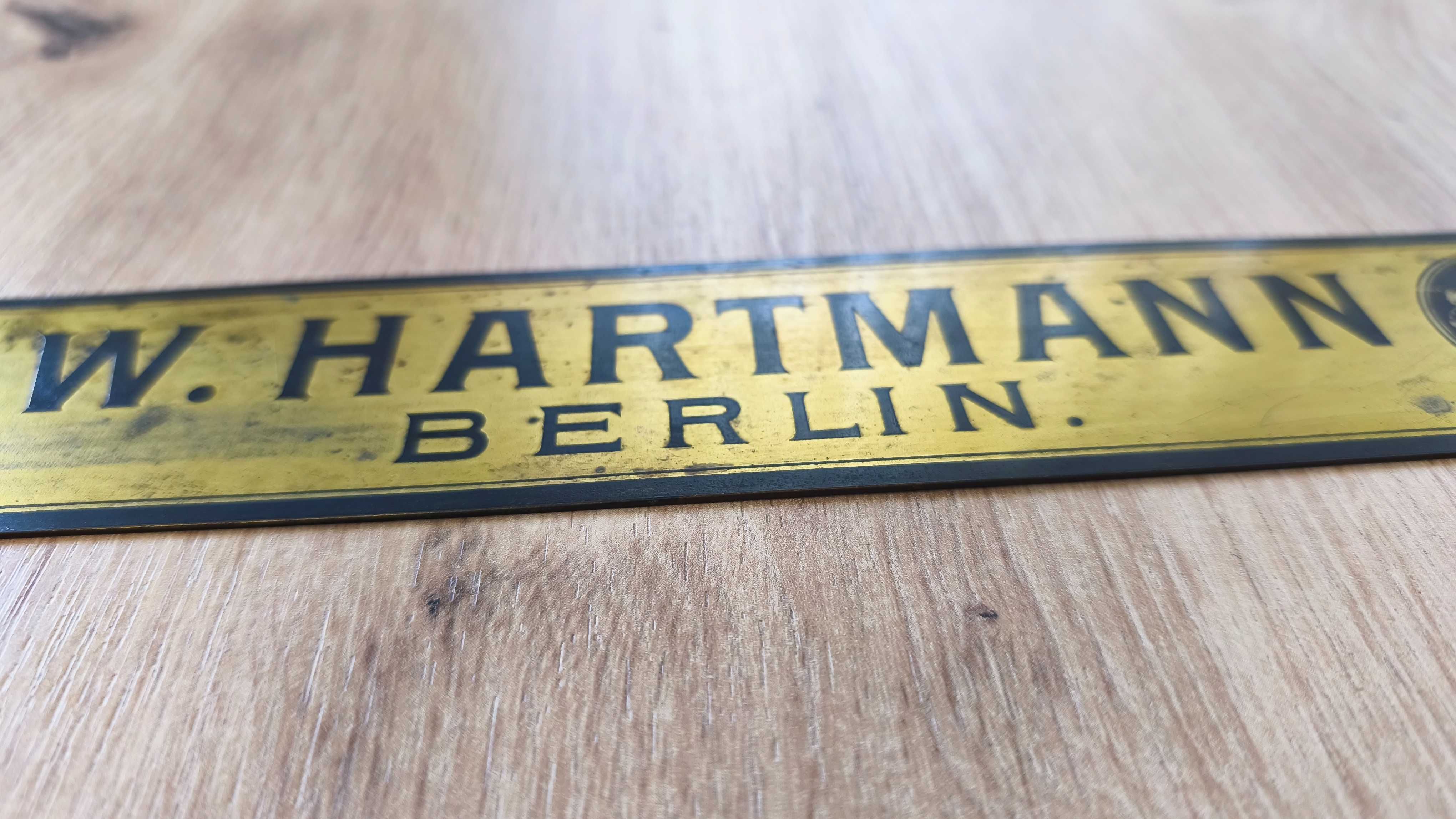 Placa Metálica Original W. Hartmann Berlin – Década de 1900