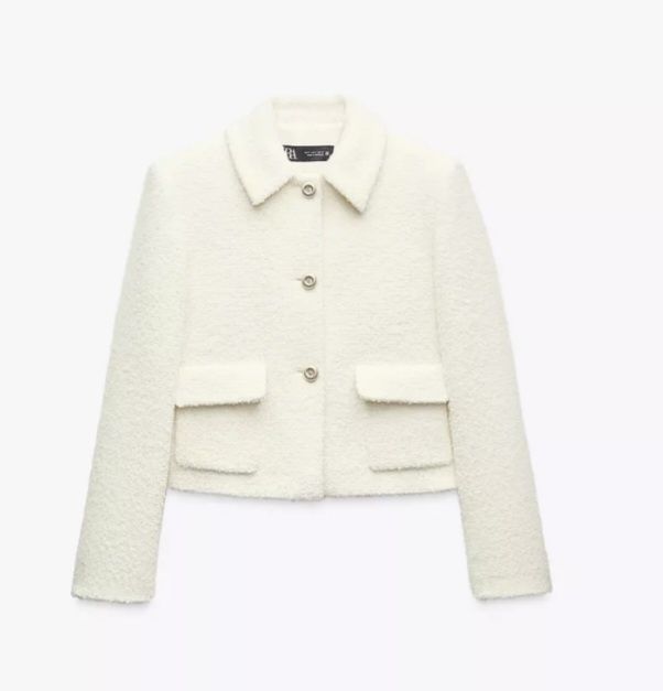 Krótka kurtka boucle Zara M żakiet marynarka kieszenie nowa