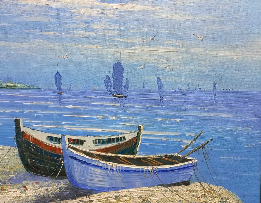 Pejzaż morski, olej/płótno, R. Danford, poł. XX w.