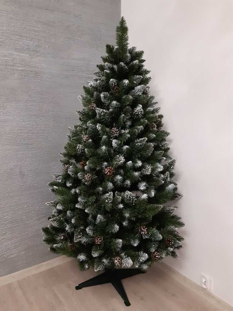 Choinka sztuczna z szyszkami i brokatem DIAMENTOWA GĘSTA 220cm