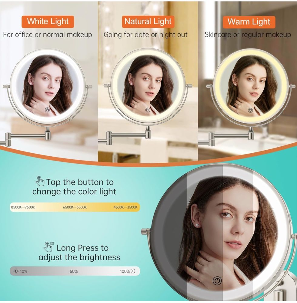 Lustro podświetlane do make up makijażu 10x powiekszenie obracane 360