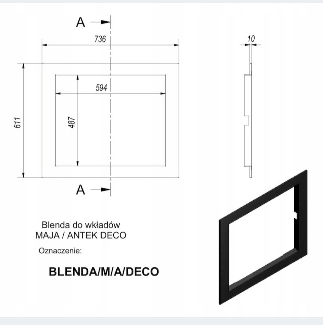 Ramka blenda stalowa kominka Antek Maja Deco
