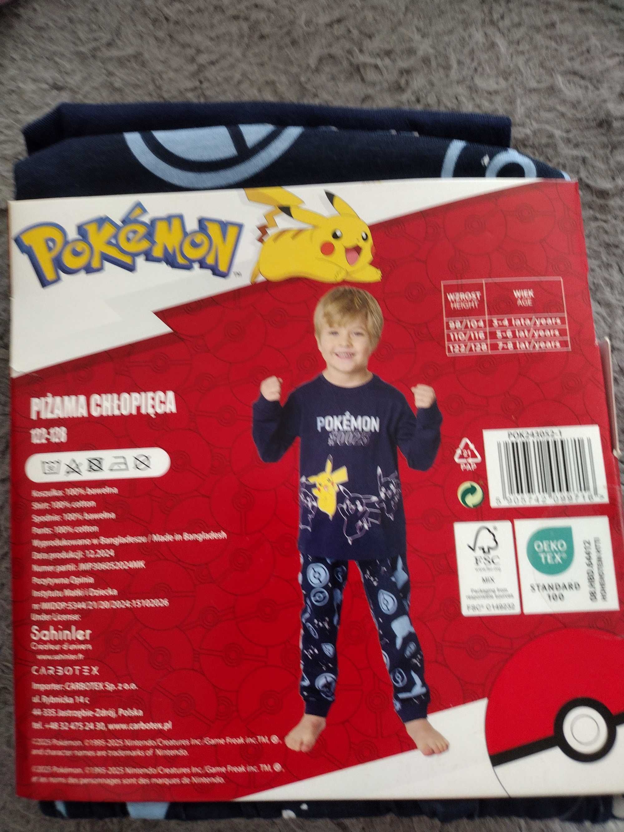 Piżama dwuczęściowa 122-128 dla chłopaka pokémon Pikachu