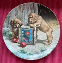 Talerz , pies, szczeniak, Jim Land, porcelana, River Shore 1987