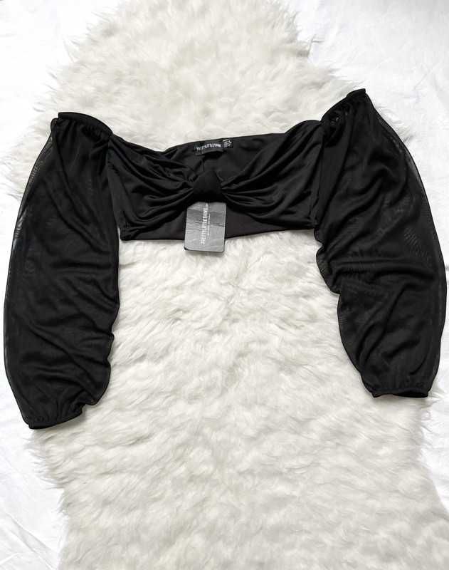Crop top transparentne rękawy s m bufiaste rękawy przezroczyste