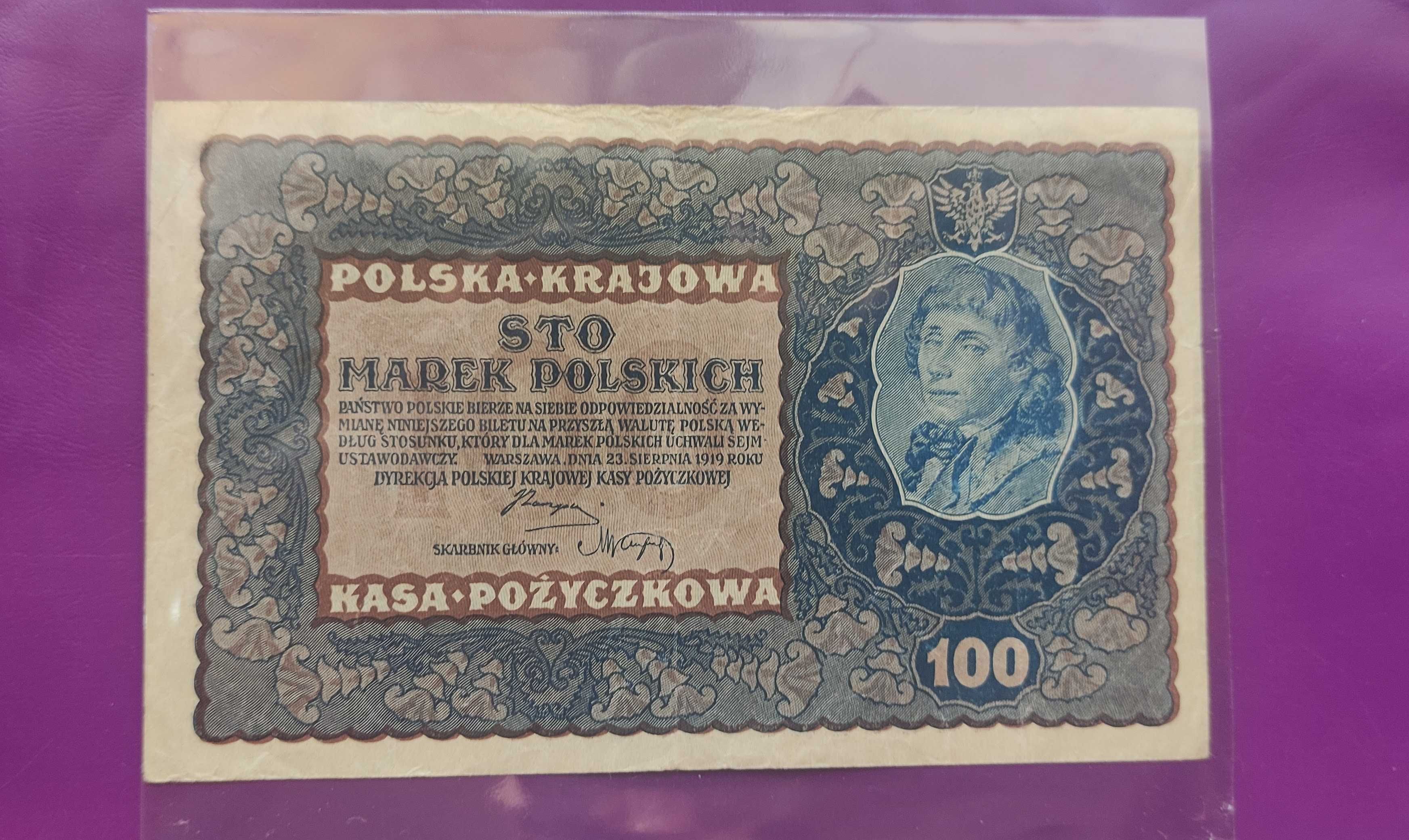 Banknot 100 MAREK POLSKICH 1919 ID Serja C - Ładny !