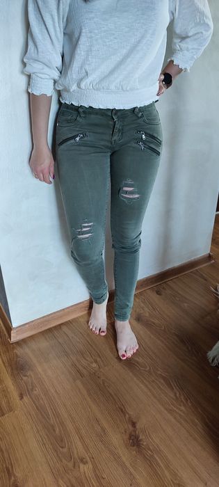 Spodnie jeans khaki dziury S 36