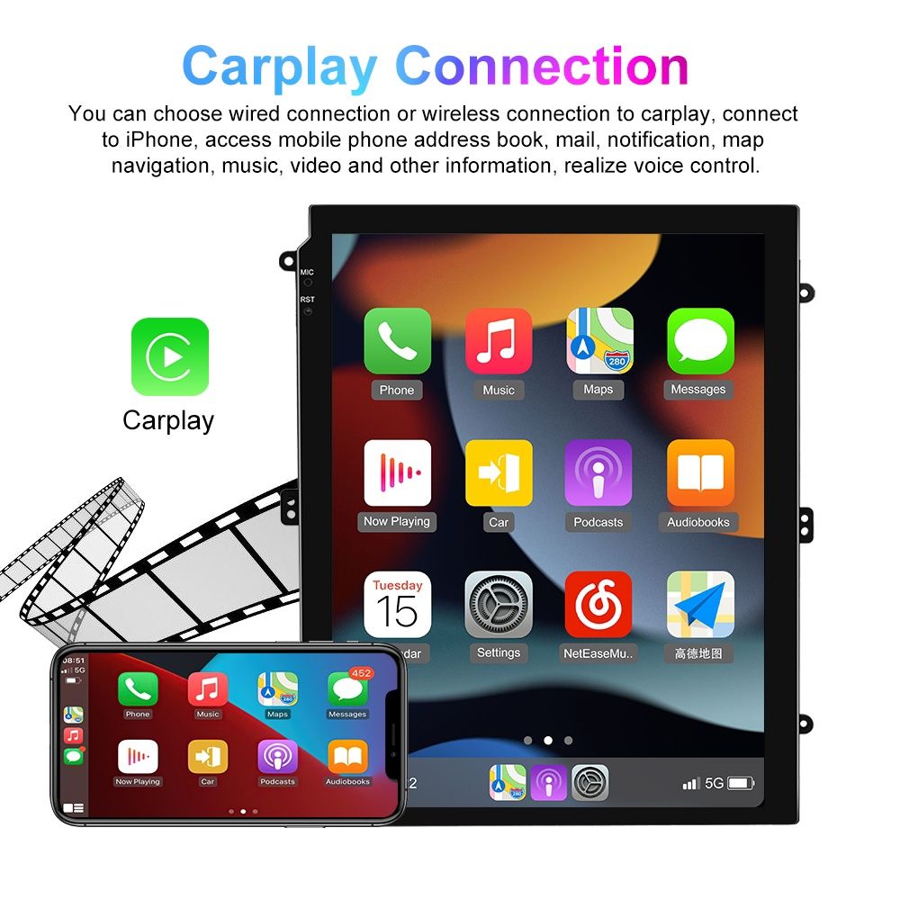 Rádio 2din Vertical 9,7" android auto e CARPLAY 2/32GB GPS WiFi RDS