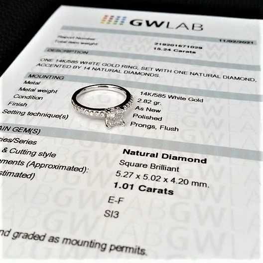 Pierścionek z diamentami 1,16 ct białe złoto pr. 585
