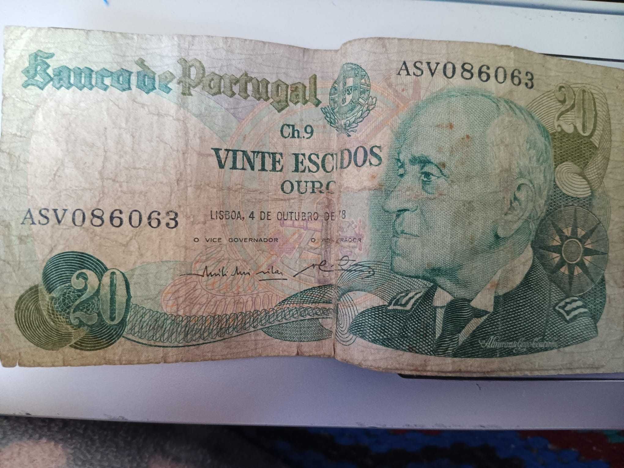 Conjunto de 3 notas de 20 Escudos - Almirante Gago Coutinho, 1978