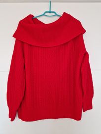 Czerwony sweter bez ramion
