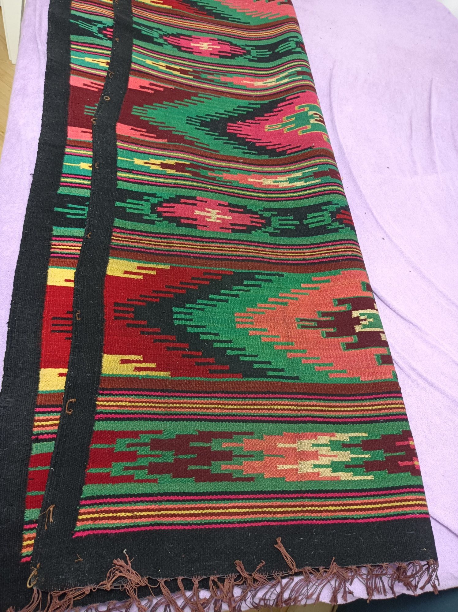 Huculski wełniany kilim.Etno ,folk.Rękodzieło.Antyk.