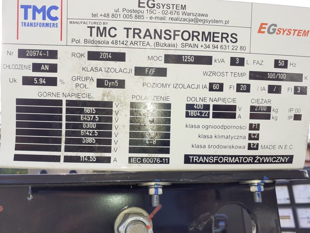 Transformator Energetyczny napięcie 04 na 6 kv nowy Żywiczny