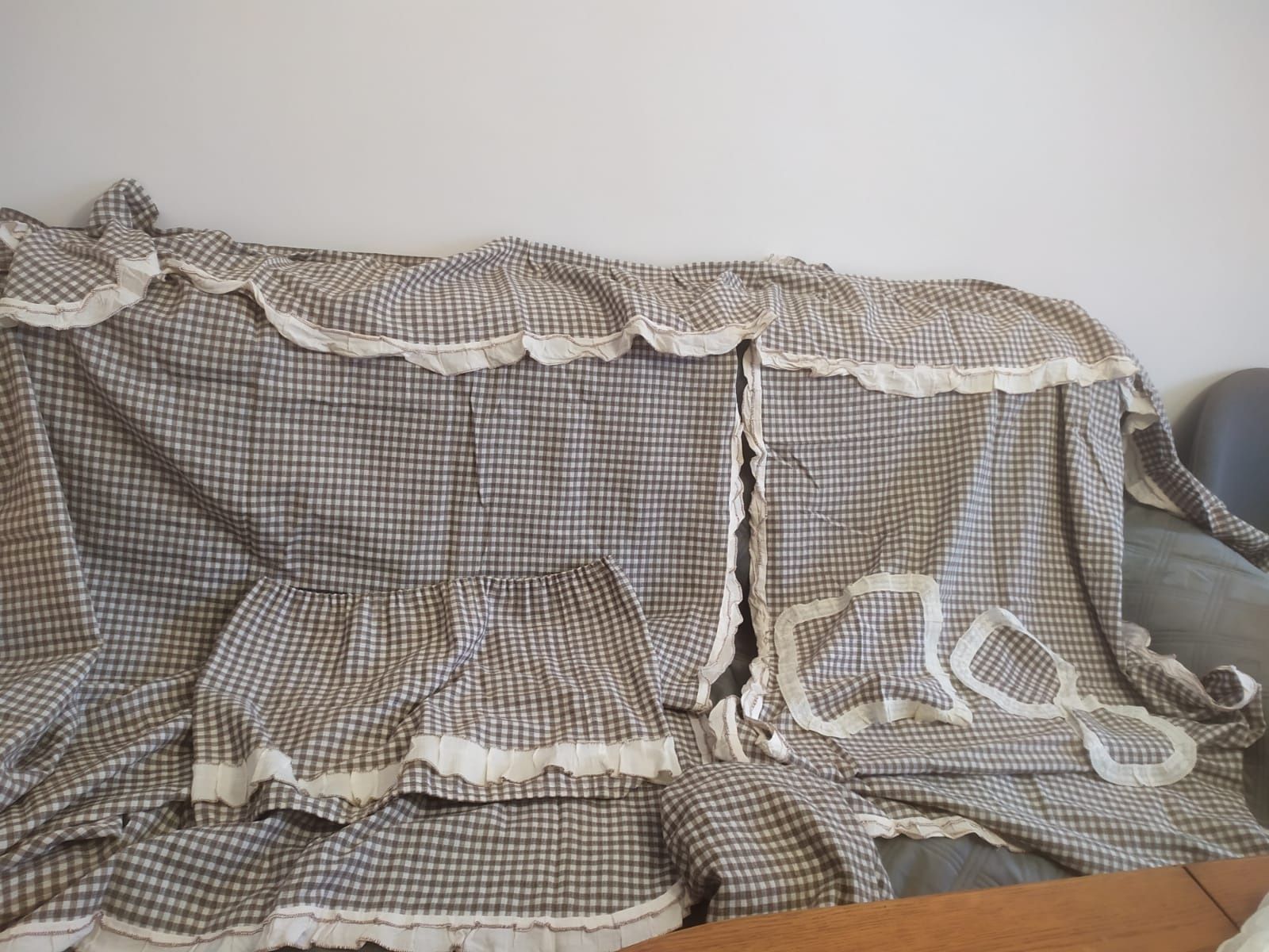 Komplet zasłon serwetki vintage kratka