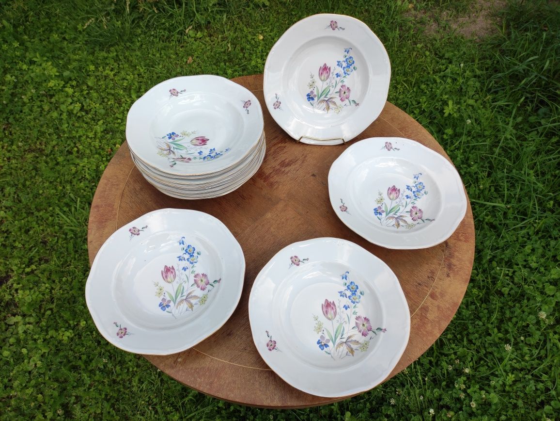 Zestaw talerzy głębokich obiadowych vintage retro porcelana 12 sztuk