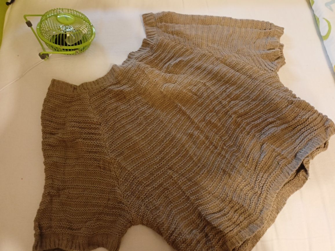Beżowy sweter sweterek wiązany zvtyl kokardą nietoperz 42 XL