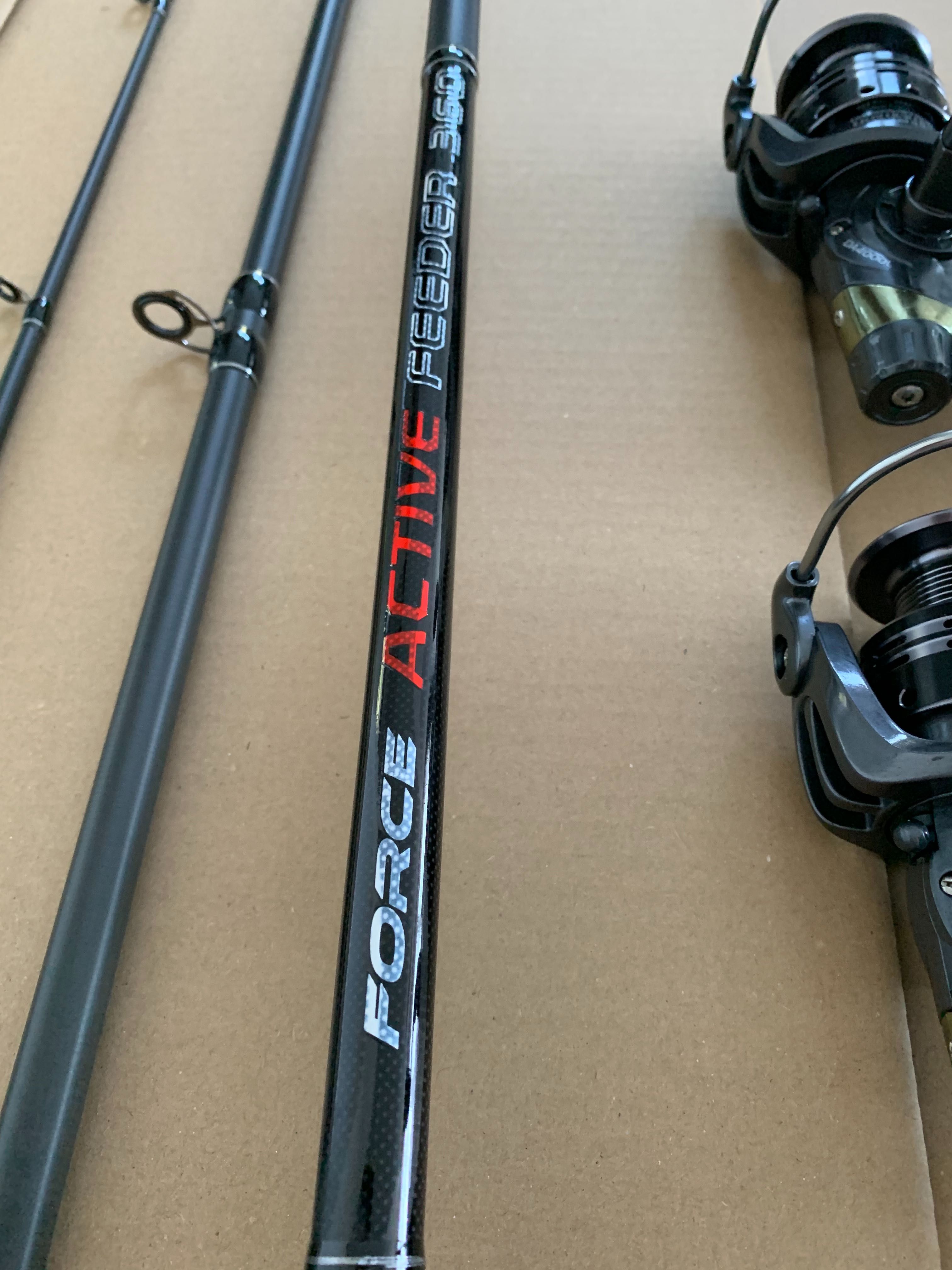 Nowe wędki feeder 3.6m 60-180g, kołowrotki z wolnym biegiem, żyłki