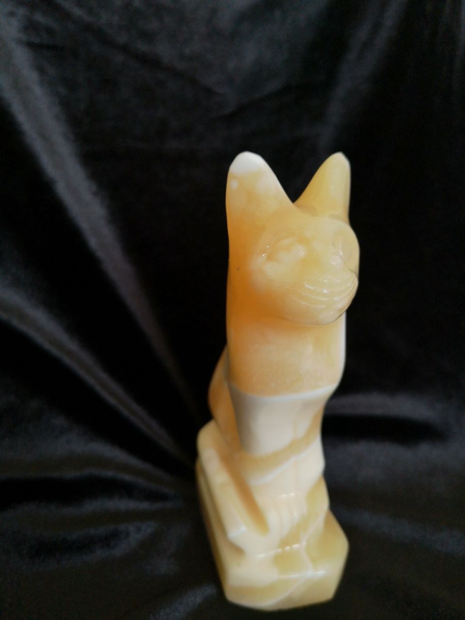 Vintage rzeźba kota figurka kamień naturalny żółty Agat