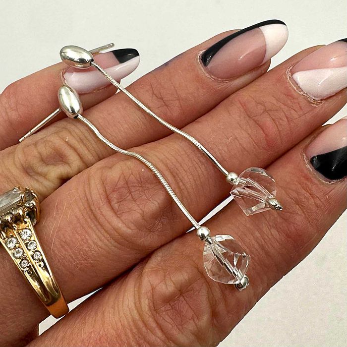 Długie eleganckie SREBRNE Kolczyki Wiszące z kryształkami p925 NOWE!