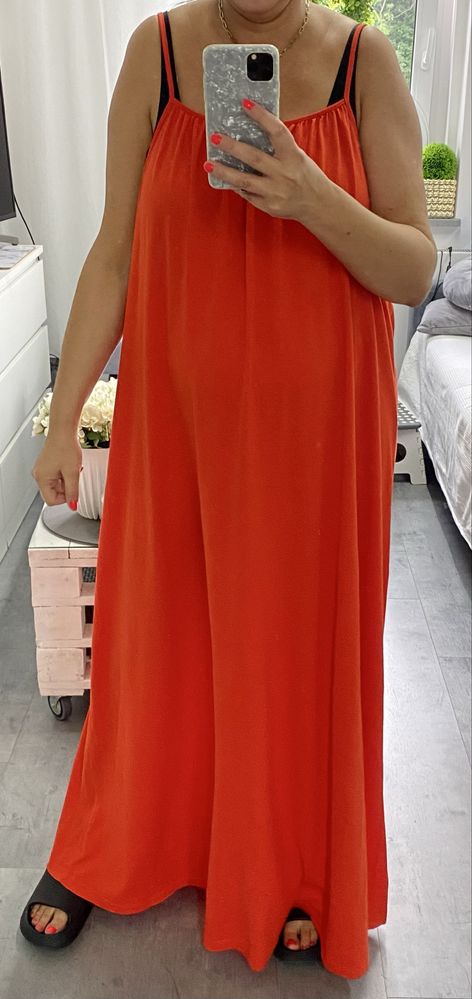Długa sukienka maxi czerwona pomarańczowa czerwień xl-xxl