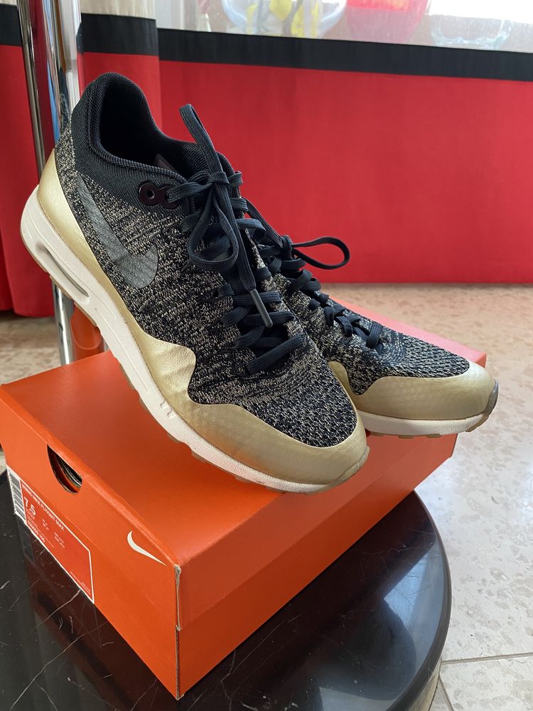 Nowe oryginalne buty Nike Air Max 1 One Flyknit rozmiar 39 czarne gold