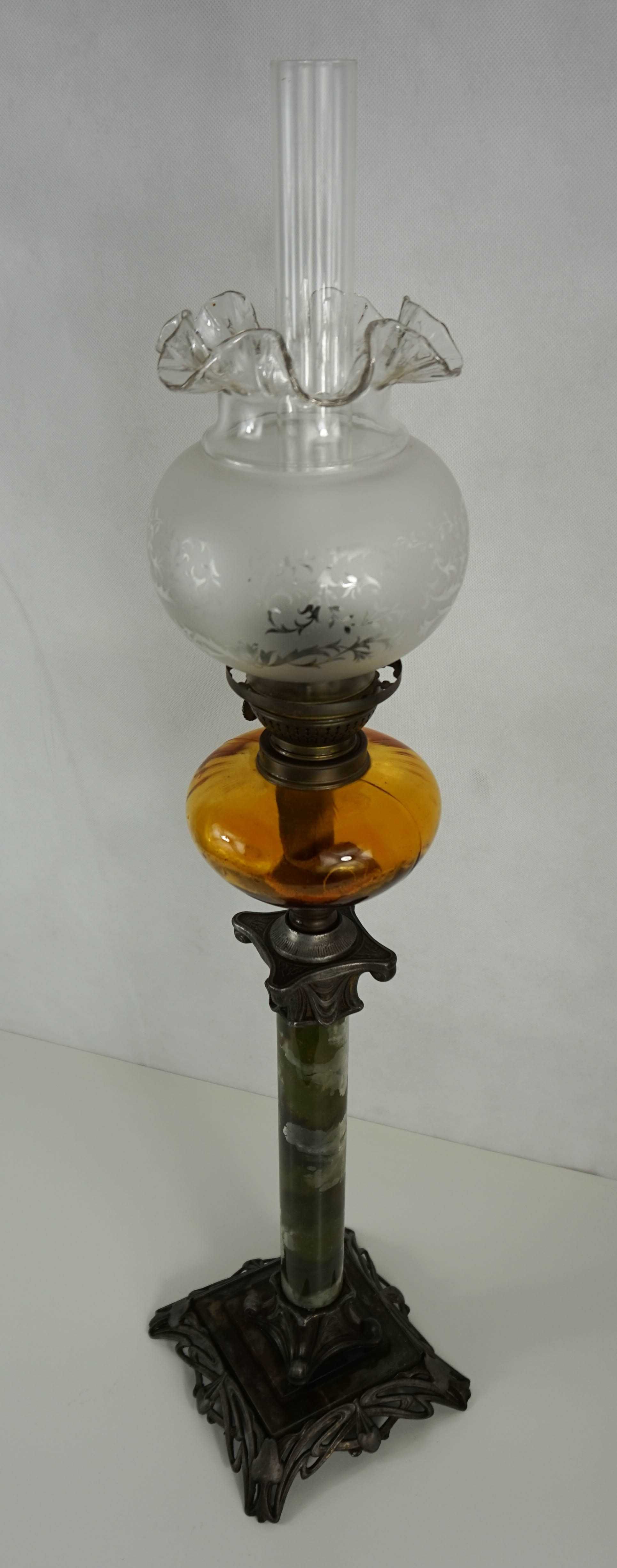 Kolumnowa lampa naftowa z marmuru Francja SECESJA XIX w