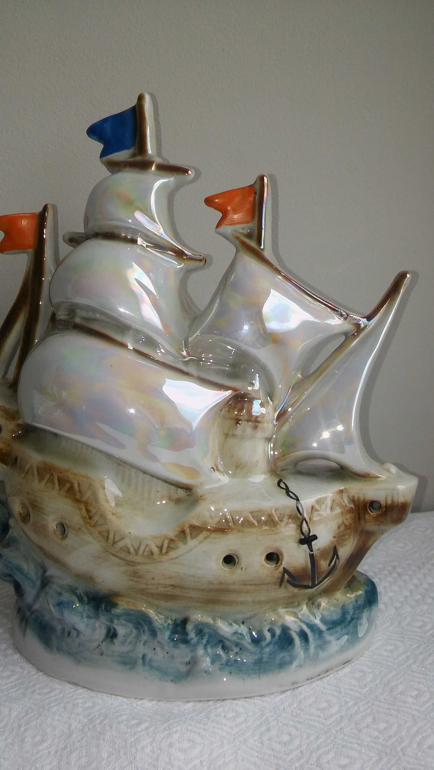 duża porcelanowa figura statek żaglowiec Scheidig Gräfenthal