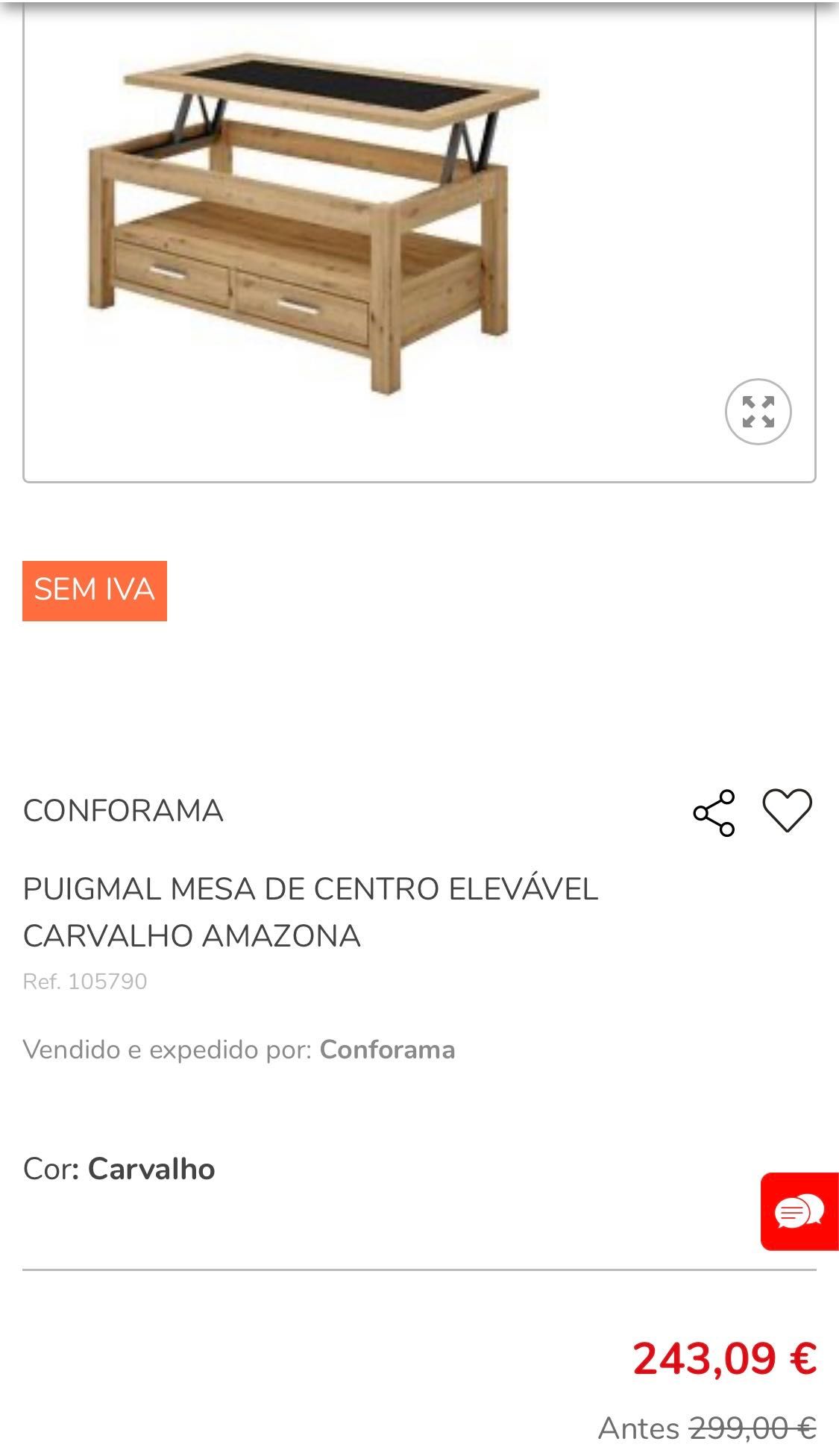 Mesa centro elevável em carvalho