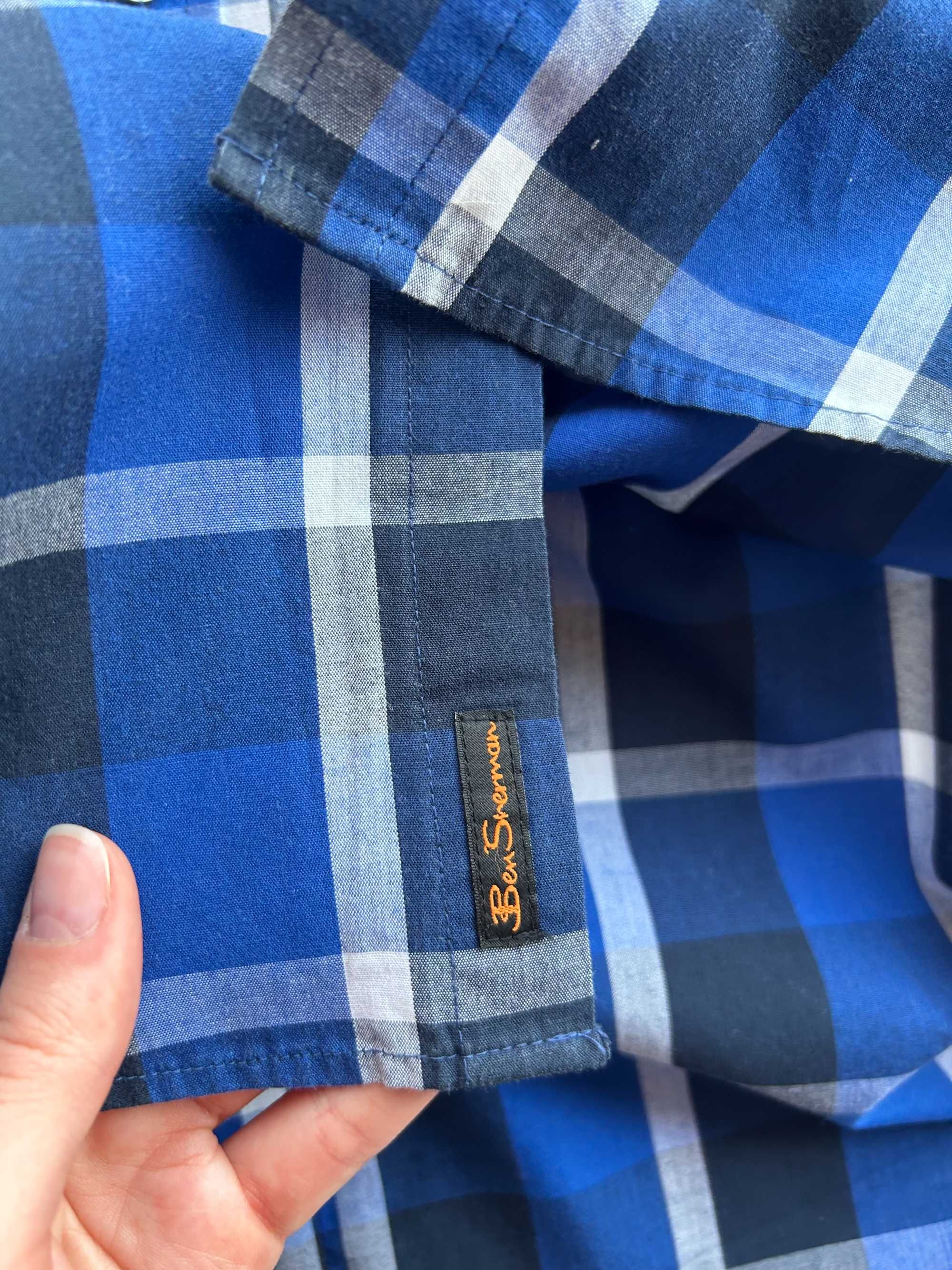 Granatowa koszula w kratę z krótkim rękawem Ben Sherman rozmiar M