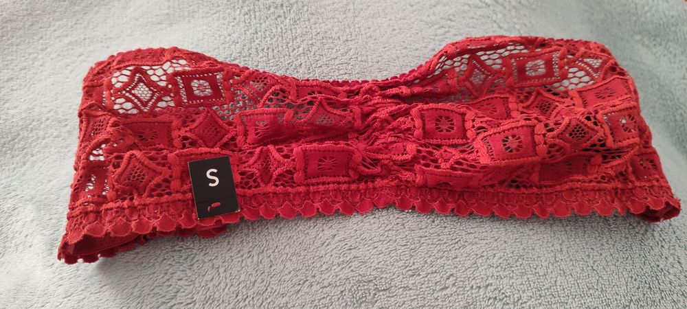 ETAM bandażowy biustonosz top bralet koronkowy ceglasty, rudy S,36