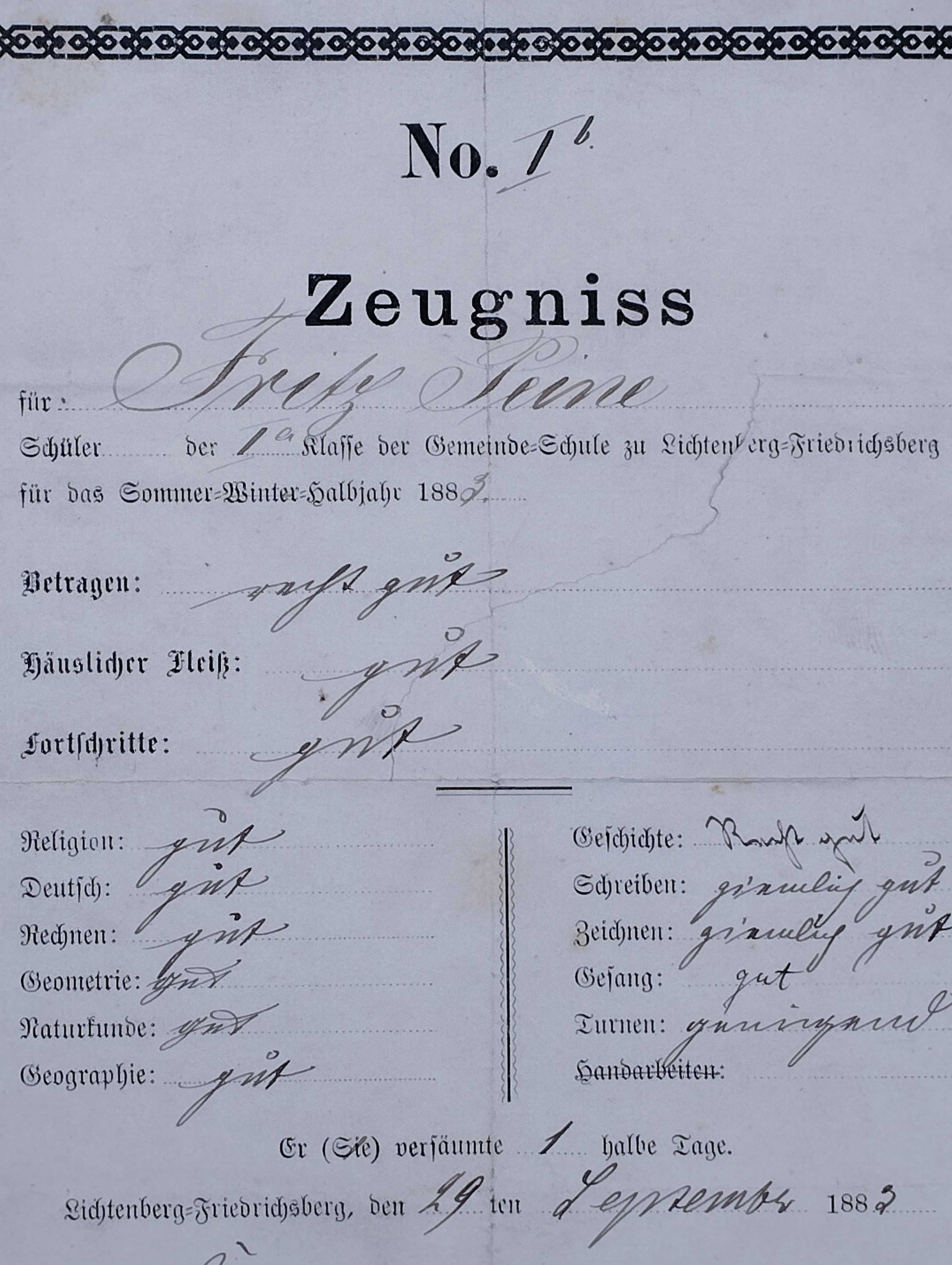 Sprzedam 2 stare świadectwa szkolne z 1882r.