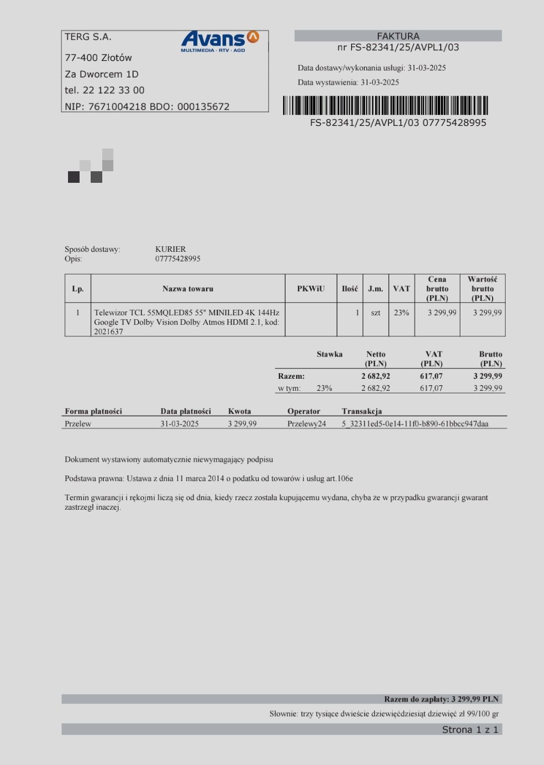 Telewizor TCL 55MQLED85 55" MINILED