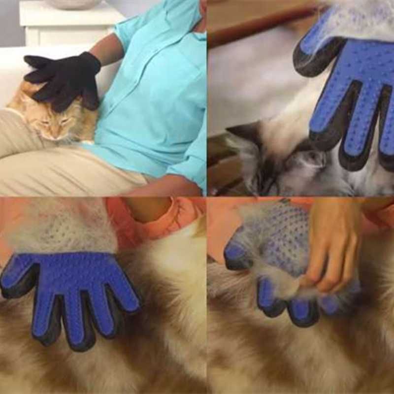 Перчатка для кошек и собак вычесывания шерсти (синяя)
