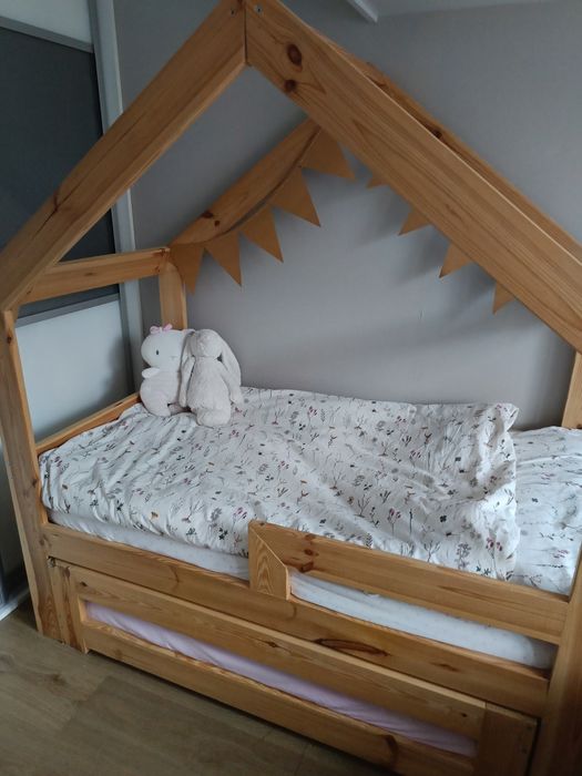 Łóżko łóżeczko dla rodzeństwa dzieci rok po roku podwójne drewno