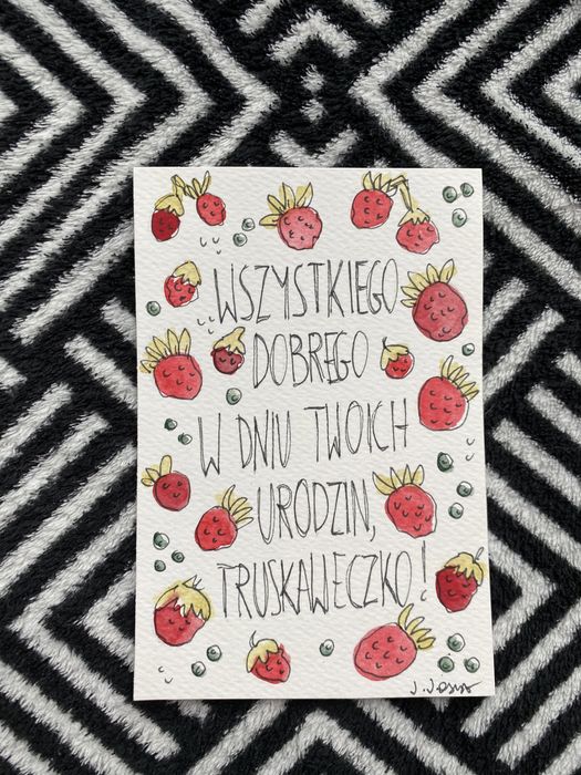 Kartka okolicznościowa urodzinowa urodziny pinterest boho truskawki