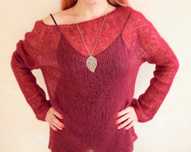 Camisola feita a mao. Oversized burgundy silk super kid mohair sweater