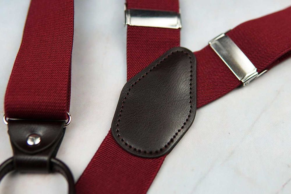 NOWE burgundowe szelki na guziki do spodni męskie garniturowe bordowe