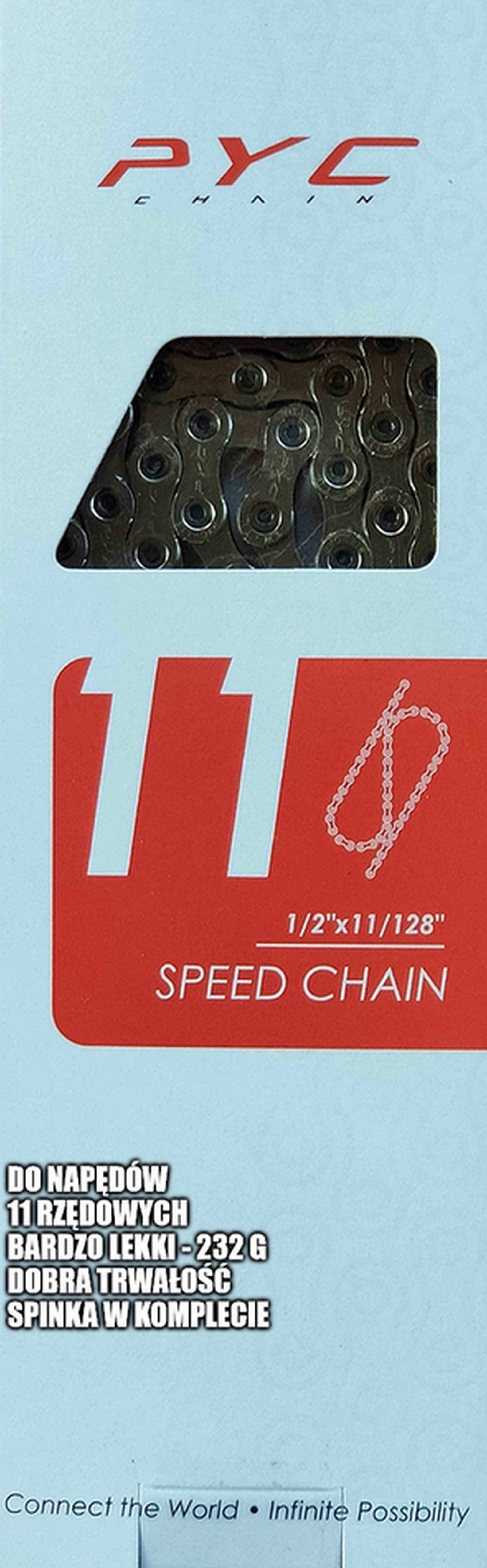 PYC P1101 Łańcuch Rowerowy 11 SPEED 116 ogniw  Puste Nity / 232g LEKKI