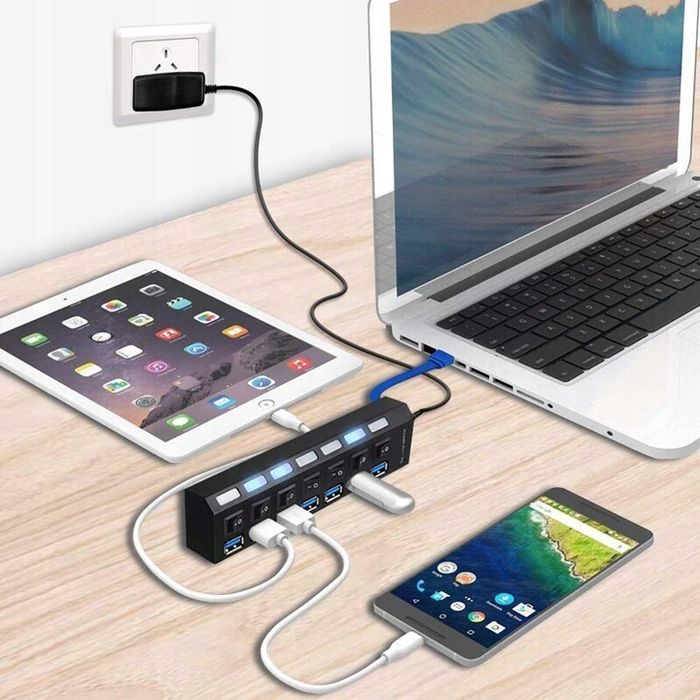 Rozdzielacz USB 3.0 7 portów Hub zasilacz aktywny do laptopa komputera